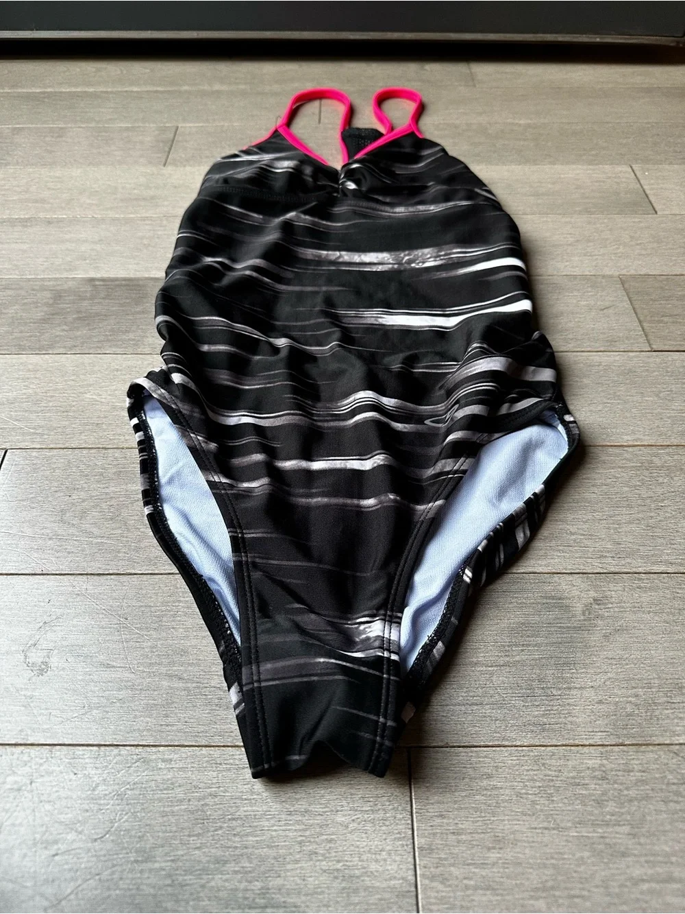 Girls Juniors Champion Black Static Pink Summer One Piece Bathing Suit Pool SM